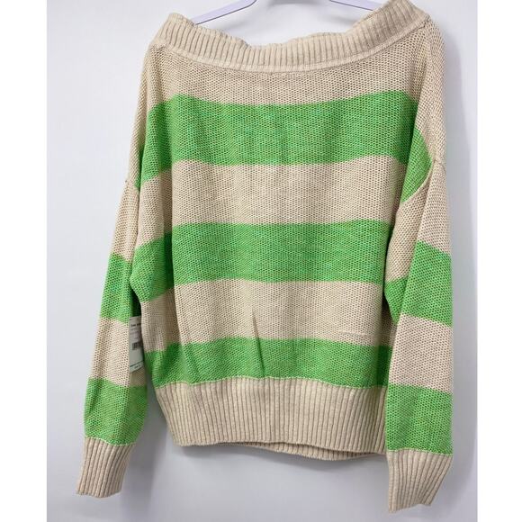 Free People Cassidy Off The Shoulder Striped Sweater In Wild Green NEW Small - Picture 5 of 12
